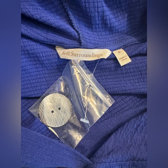 New SOFT SURROUNDINGS Lagunitas Hooded Midi Dress Blue Crinkle Pocket Asymmetric - Picture 10 of 13